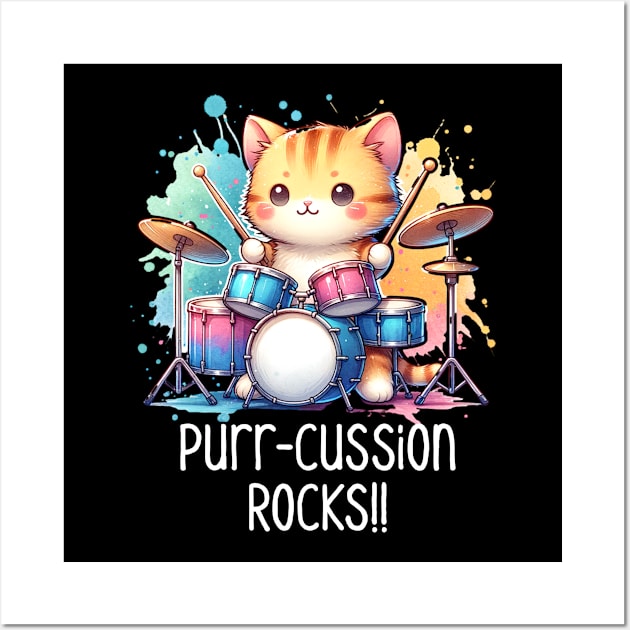 Drumming Kitty Beat: Purr-cussion Rocks Wall Art by Ingridpd